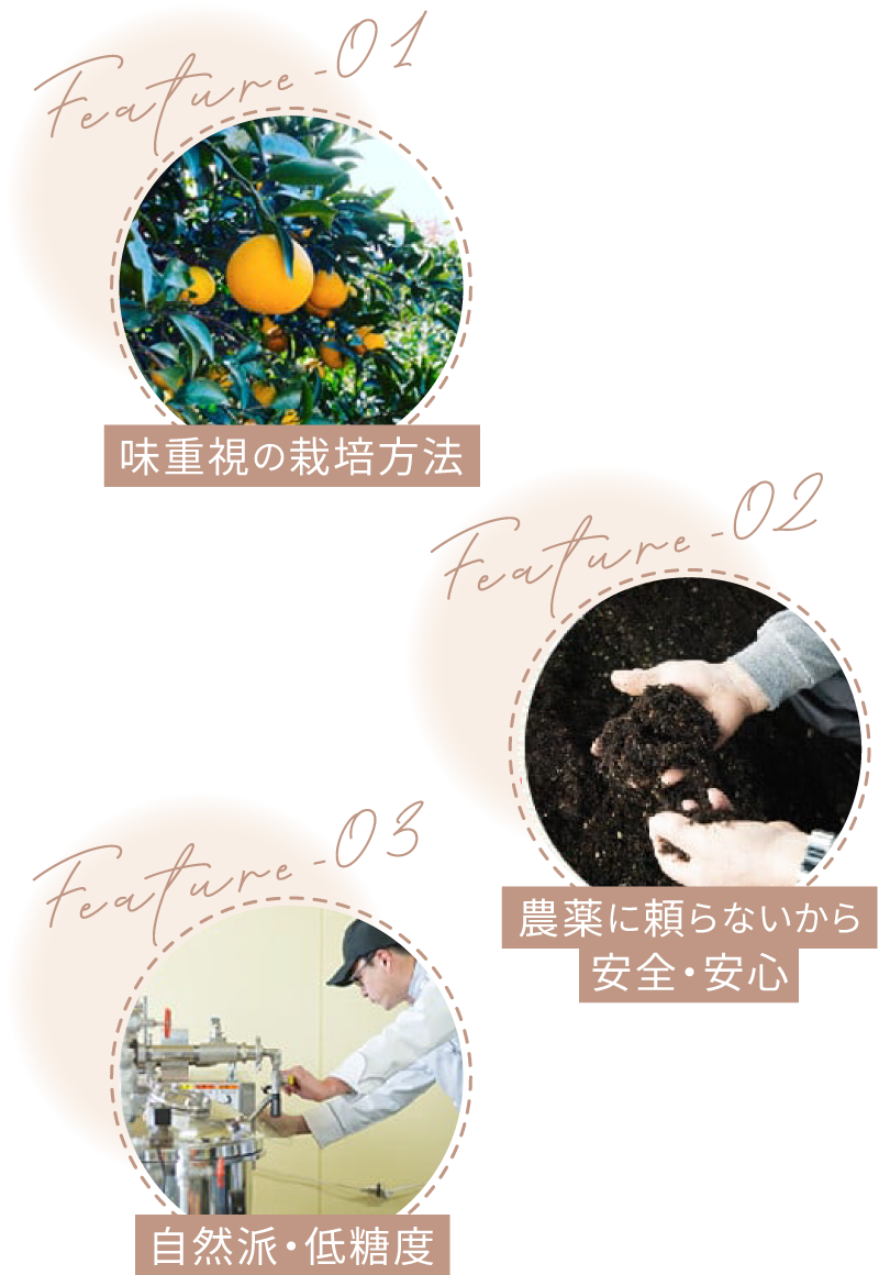 味重視の栽培方法;農薬に頼らないから安全・安心;自然派・低糖度