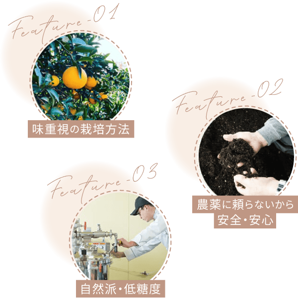 味重視の栽培方法;農薬に頼らないから安全・安心;自然派・低糖度